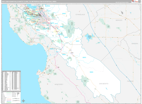 San Jose-Sunnyvale-Santa Clara, CA Metro Area Wall Map